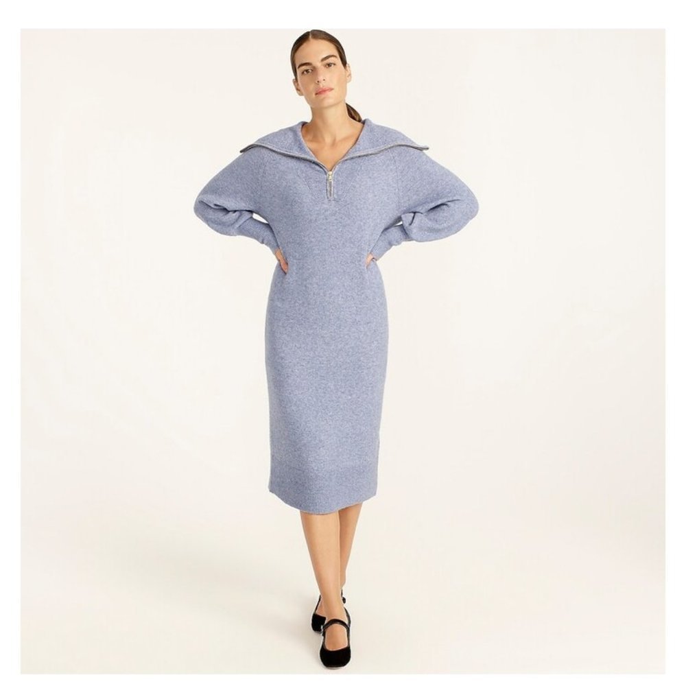 J. Crew Lavender Blue Long-Sleeve Zip-Front Knit Dress